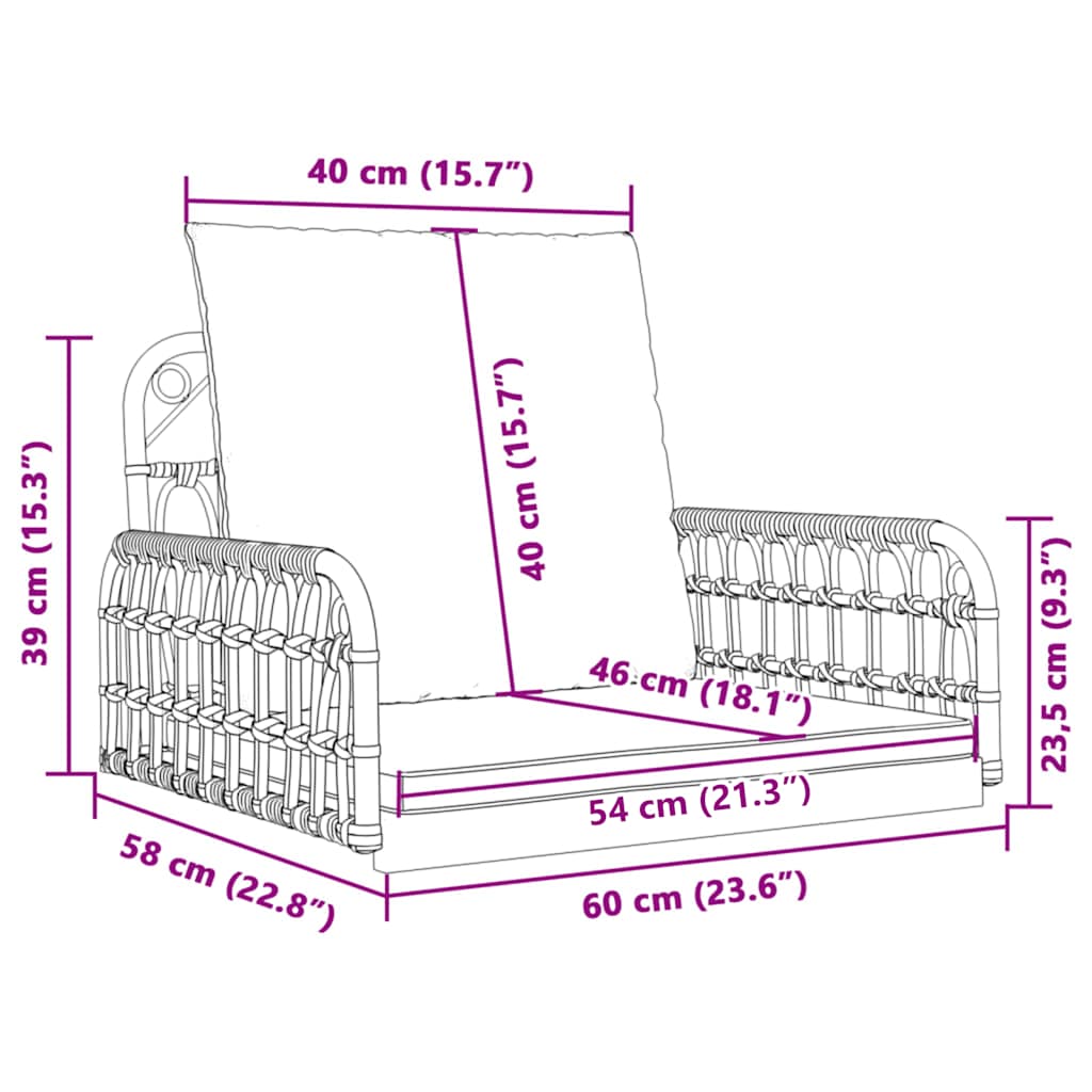 Swing Chair with Cushions 63x58x39 cm Poly Rattan and Steel